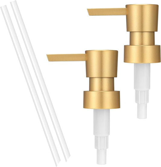 Plastic Soap Dispenser Pump Replacement Refill Dispenser for Standard 28/400 Thread Size for Lotion Dish Soap Kitchen Bathroom 2 Pack（Gold）