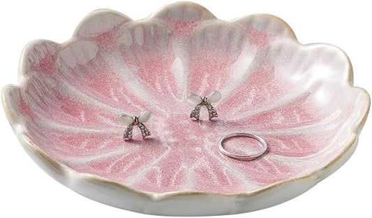 jewelry dish, flower shape ring dish, pink earring tray, cute jewelry holder, key bowl, flower pink