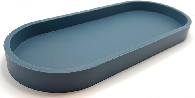 Happitasa Premium 12â x 5â Silicone Vanity Tray | Sink and Surface Organizer with Sturdy Non-Slip Base | Heat Safe, Dishwasher Safe (Smoky Blue)
