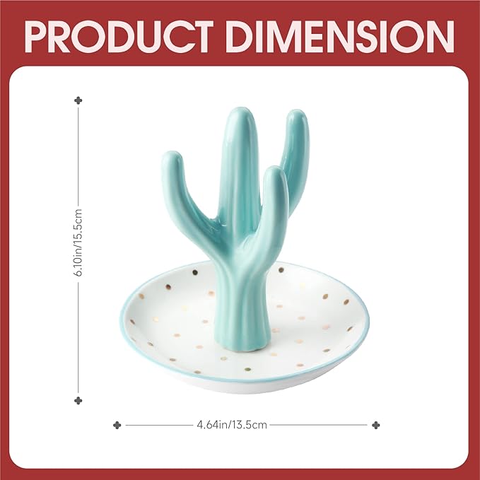 PUDDING CABIN Cactus Ring Holder, Birthday Gift for Women Her Mom Friend Female, Macaron Jewelry Dish with Dots Ins Room Decor Jewelry Dish for Rings Earrings Bracelets Necklace Organizerâ¦
