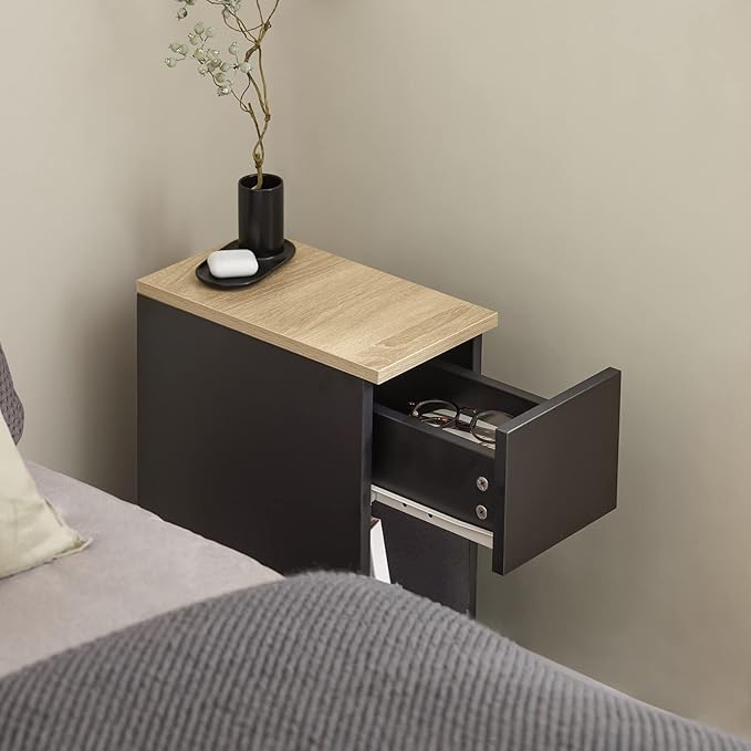 SoBuy Narrow NightStand â Slim Bedside Table with Drawer & Shelf, Small Black End Table for Bedroom, Couch, Entryway, Compact Skinny Night Stand for Small Spaces, FBT111-SCH