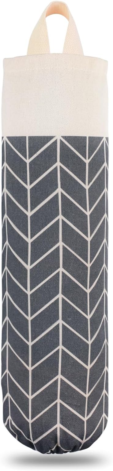 Plastic Bag Holder, Canvas Grocery Bag Holder Dispenser, Wall Mount Shopping Trash Bag Storage Organizer for Home Kitchen (Dark Grey)