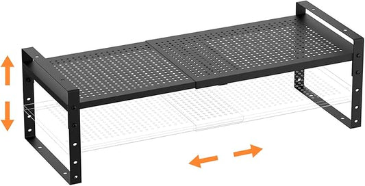 Multi-Functional Metal Shoe Rack,Expandable Adjustable Stackable Kitchen Organizer,Metal Shelf risers for cabinets, Kitchens and Closet, Bathroom(1Pack/Black/Medium)