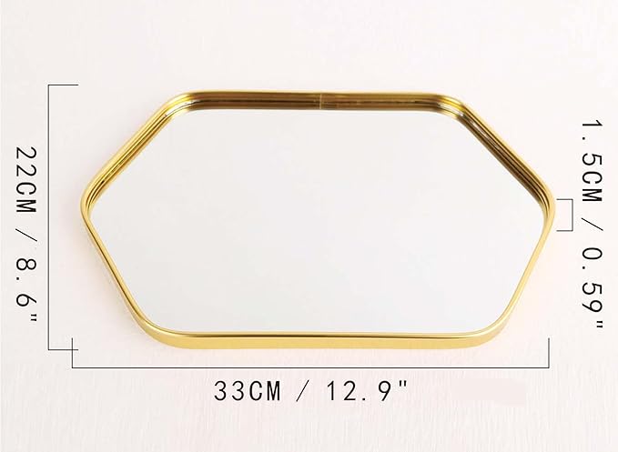 Perfum Trays,Gold Mirror Tray,Vanity Decorative Tray,Non Slip Hexagonal Perfume Organizer for Jewelry,Bathroom,Coffee Table (Hexagonal(M+L))