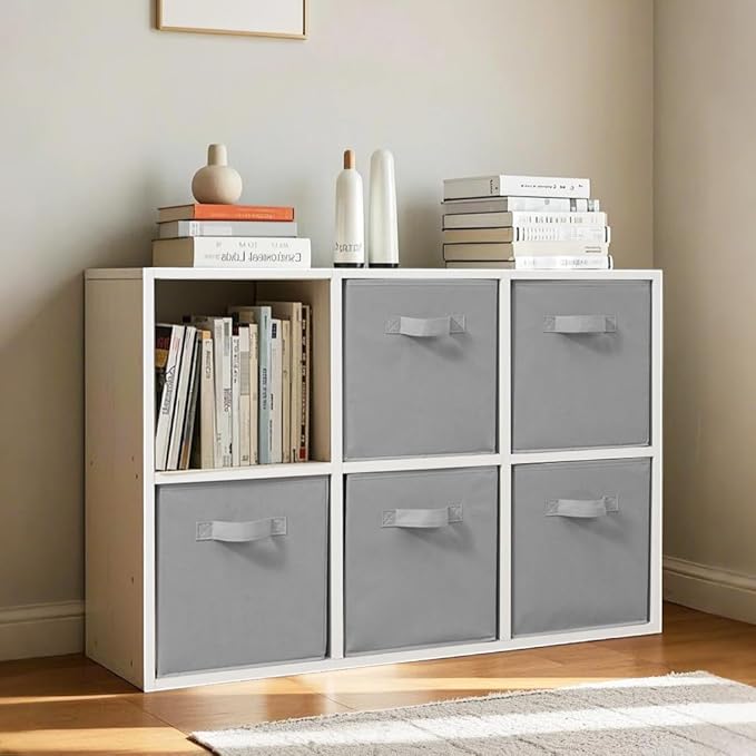 11 Inch Fabric Storage Cubes, Sturdy Foldable Storage Bins, Heavy Duty Cube Organizer for Clothes, Blankets, Shelves, Closets, Bedroom, Living Room, Gray, 4 Pack