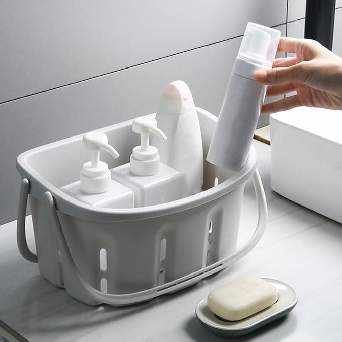 Portable Toiletries Holder and Handheld Bath Basket, White Pp Shower Caddy with Handle for Bathroom Storage and Cosmetics Organization, Household Portable Bathroom Organizer