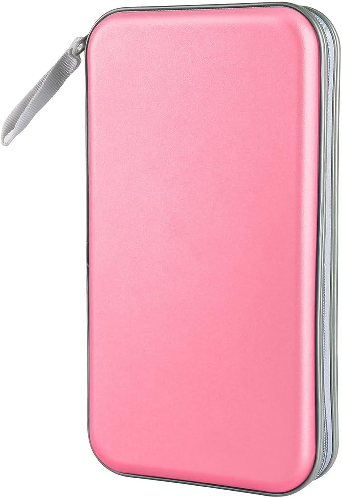 CD Case, DVD Case Holder 96 Capacity Hard Plastic CD DVD Disc Cases Storage Binder Wallet for Car Home Office Travel (Light Pink)