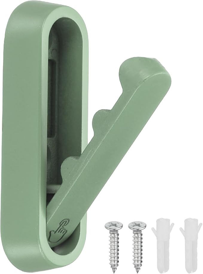 uxcell Foldable Wall Hooks, Aluminum Alloy Heavy Duty Wall Mounted Folding Coat Hooks with Mounting Accessories Space-Saving for Hanging Coat Towels Hat Bags, Oval, Matte Green