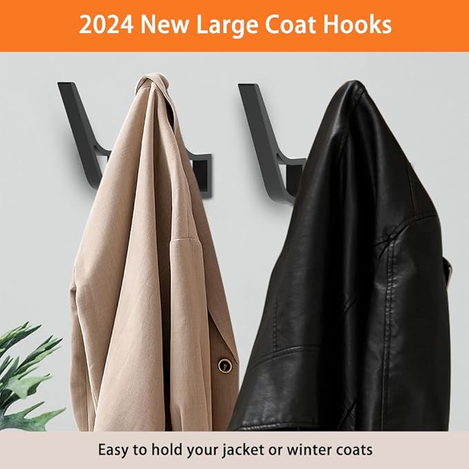 Coat Hooks Wall Mounted(Invisiable Screws), 6 PCs Wall Hooks for Hanging Coats, Scarves, Bags, Keys, Hats, Purses, Towel Hooks for Kitchen, Bathroom, Door, Cabinet, Hallways, Bedrooms (Black, 6 Packs)