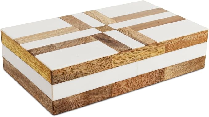 Handicrafts Home White Decorative Storage Box with Lid Wood Remote Control Box Coffee Table Storage Box Remote Holder for Living Room Decor â Resin Inlay Patisserie Delight Collection- 8x5x2
