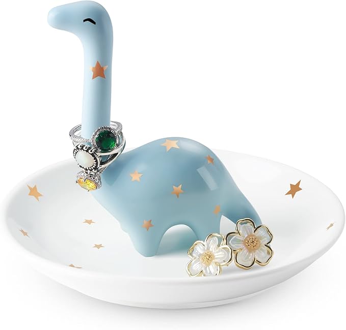 PUDDING CABIN Dinosaur Ring Holder for Jewelry, Christmas Gifts for Women Girls Birthday Wedding Graduation Valentines Bday Gift, Jewelry Dish Tray for Rings Bracelets Necklace Organizer