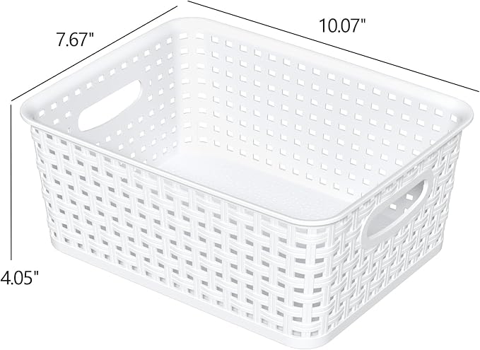 6-Pack Woven Plastic Storage Baskets, White Pantry Plastic Baskets