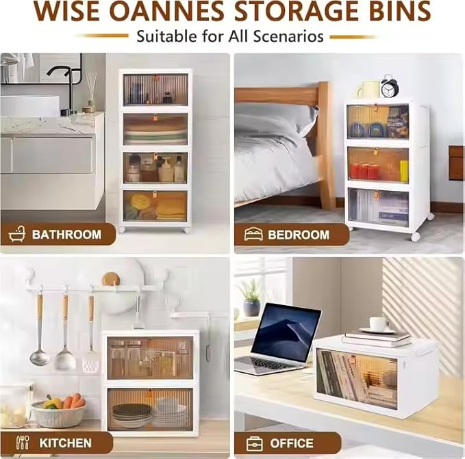 4-Tier Foldable Plastic Drawer Storage with Wheels,Stackable Storage Bins with Lid,Organization and Storage Boxes for Kitchen,Cloakroom,Closet,Living Room,Office and Dorm