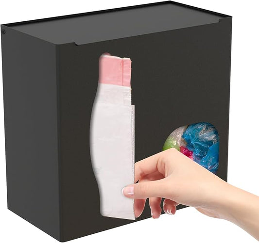 2 in 1 Grocery Bag Holder & Trash Bag Holder Dispenser, Kitchen Grocery Storage Organizer for Cabinet, Under Sink, Wall Mounted or Countertop, Metal Black