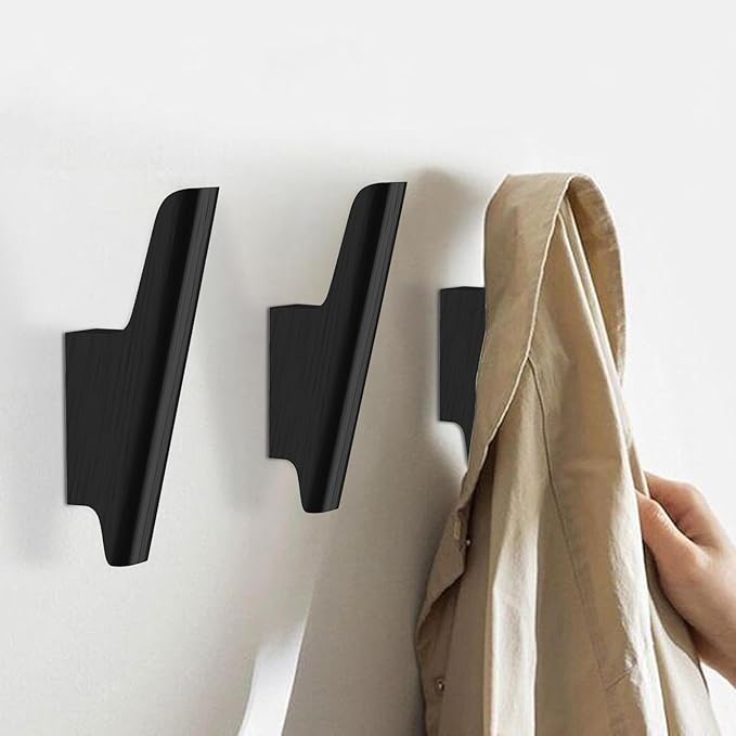 Wood Wall Hooks 4 Pack Coat Hooks Wall Mount Black Wooden Hooks for Hanging Hat, Bag, Backpack, Rustic Coat Hooks for Wall, Wood Towel Hooks for Bathrooms and Entryway Hooks (Black)