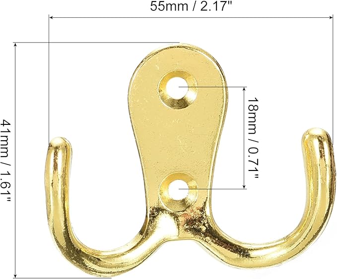 uxcell Wall Hooks, 8Pcs - Zinc Alloy Double Prong Retro Hook, Hooks for Hanging Towel Coat Backpack Clothes Scarf Keys Hat Cup (Gold)