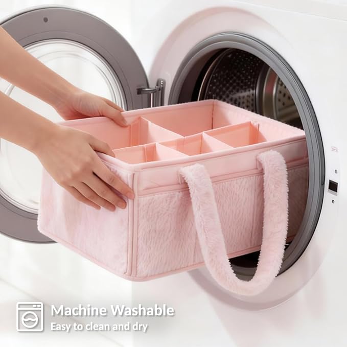 luxury little Diaper Caddy Organizer for Changing Table, Baby Diaper Basket, Portable Storage Basket, Wipes, Car Organizer, Nursery, Baby caddy (Light Pink)