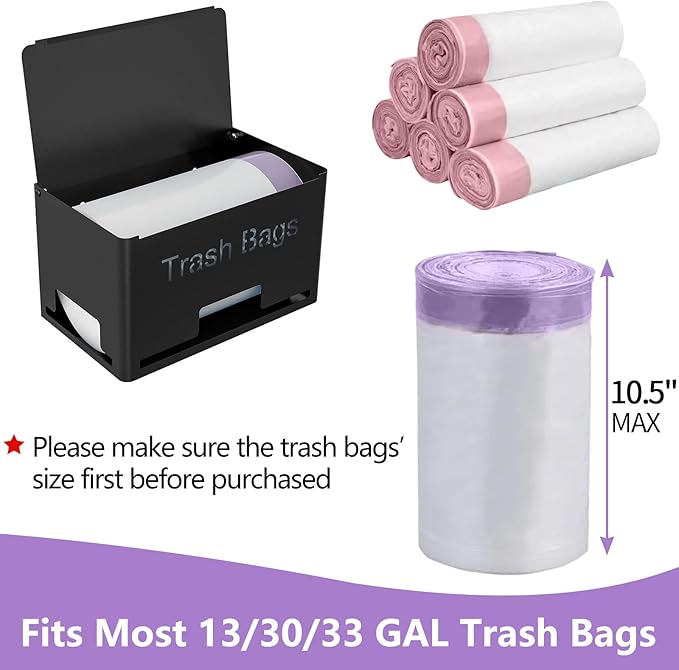 Extra Large Trash Bag Holder Dispenser, Metal Garbage Bag Dispenser Roll Holder,Trash Storage Organizer for Kitchen Laundry Room Under Sink, Wall Mounted or Freestanding, Black