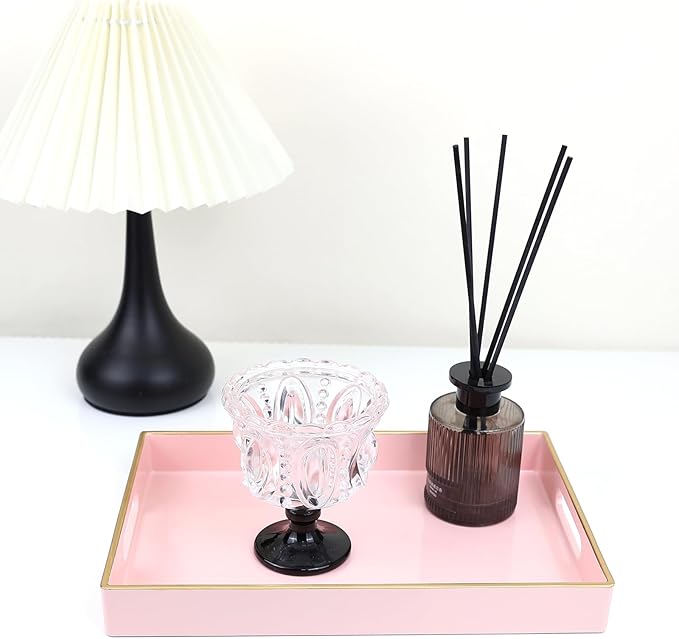 Spsyrine Pink Bathroom Vanity Tray with Handles for Dresser Tops, Countertop, Perfume Decorative Tray, 11.8â * 7.87â *1.37â