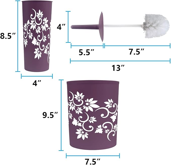 Blue Donuts Bathroom Accessories Set Complete, Toilet Brush and Holder, Trash Can, Toothbrush Holder, Purple, 6 Pieces