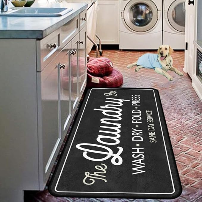 Laundry Room Long Mat Area Rug Non-Slip Floor Mat Waterproof Farmhouse Carpet for Kitchen 40" x 20"(Black-3)