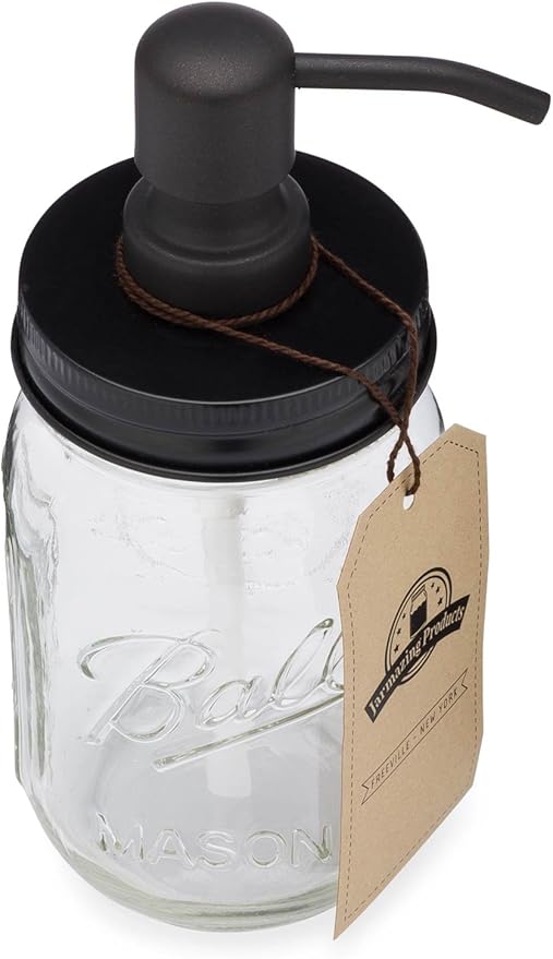 Jarmazing Products Mason Jar Soap Dispenser - Black - 16 oz Ball Mason Jar Liquid Dispenser for Kitchen & Bathroom - Glass - Dish Soap Dispenser with Rust Proof Stainless Steel Pump & Lid