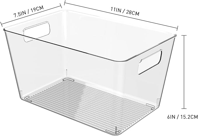 8 Pack Clear Plastic Storage Bins, 11" Large Pantry Organizer Bins with Handles, Plastic Containers for Refrigerator,BPA-Free Perfect for Kitchen,Fridge,Cabinet,Pantry,Bathroom,Closet Organization