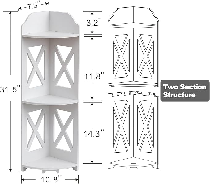 Corner Shelf Stand, Storage Organizer Great for Bathroom, Corner Shelf Perfect for Small Space,Waterproof Stand Also Use for Toilet Paper Stand,White