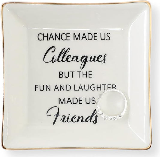 HOME SMILE Colleague to Friend Gifts for Women Jewelry Tray- Retirement Leaving Farewell Appreciation Birthday Christmas-Chance Made Us Colleagues,But The Fun and Laughter We Share Made Us Friends