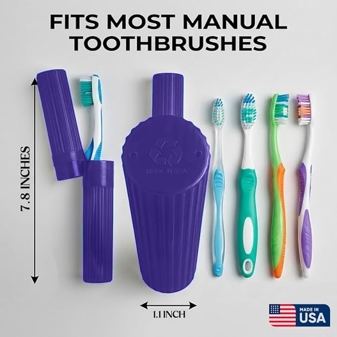 Toothbrush Holder - Purple, Made in USA, with Ventilation Holes, for Toothbrush Covers, Toothbrush Holder, Toothbrush Soft, Durable Design, Hygienic Bathroom Accessory
