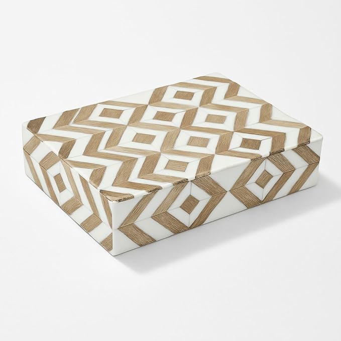 Decorative Storage Box, Handmade Chevron Pattern, Boho Style, Multipurpose Gift Box (yellow black white zigzag, 8X4X2.5 Inch)
