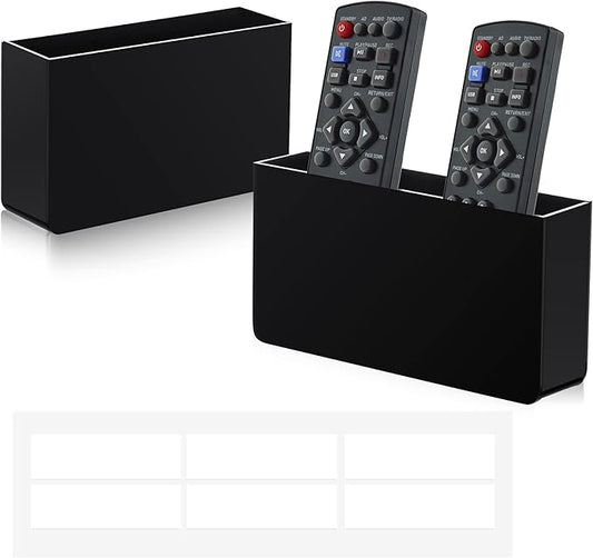 Jetec 2 Pieces Wall Mount Remote Control Holder Acrylic Placed Flat Media Organizer Storage Box with Acrylic Transparent Glue, No Need to Drill Holes (7.5 x 4 x 1.8 Inch, 7.9 x 4 x 2.2 Inch, Black)