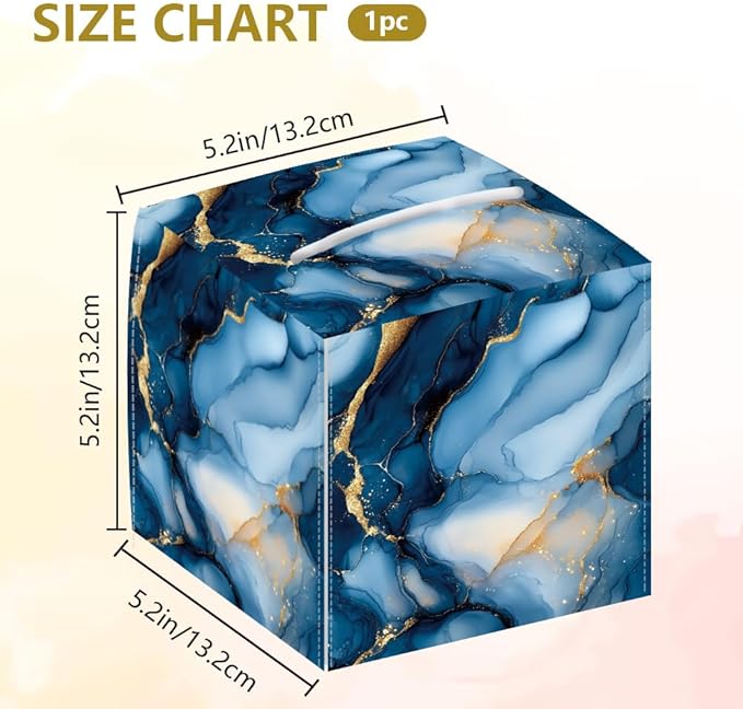 Blue Marble Tissue Box Holder, Square Tissue Box Cover Foldable Tissue Storage Box Waterproof Paper Towel Case Container Organizer Tissue Box Holder for Bedroom Office Car