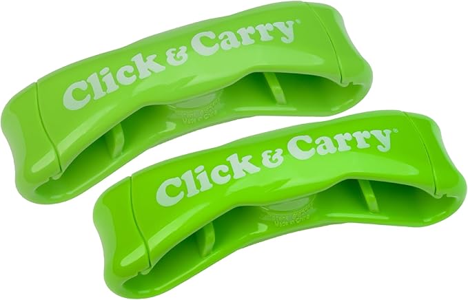 Click & Carry Grocery Bag Carrier Handle - Carry More in Fewer Trips, 100lb Capacity, Hands-Free, Gel-Padded Ergonomic Design, Shopping & Grocery Bag Holder - As Seen On Shark Tank, Green, 2 Pack