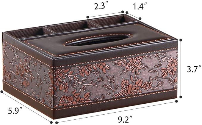 Leather Tissue Box Cover Rectangular and Multifunction Remote Control Caddy,Suitable for Storing pens and Stationery,Desk Organizer Storage for Office and Home(Antique)