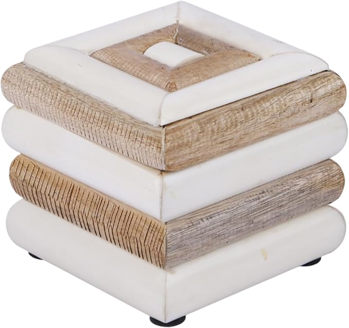 Handicrafts Home Decorative Storage Box with Lid– 4x4x4” Modern Home Decor Organizer, Memory Box & Jewelry Storage- Decorative Boxes for Living Room & Shelf Decor- Drancy Ribbed