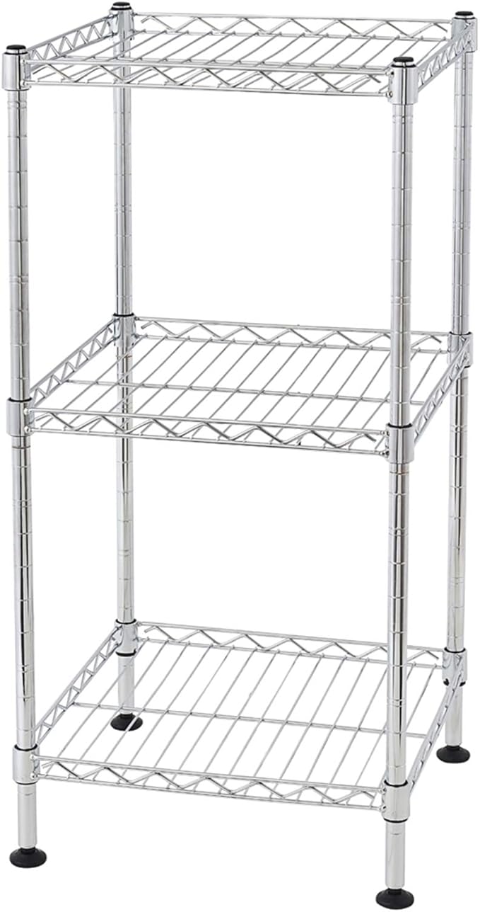 FOXHOLE 3-Tier Wire Shelving Rack Metal Storage Shelf Unit for Laundry Bathroom Kitchen Pantry Closet, Silver 11.81" W x 11.81" D x 23.62" H