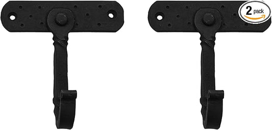 Rustic Cast Iron Wall Hooks, Heavy Duty Retro Utility Hooks for Hanging Coat, Bag, Towel, Robe, Hat and More, Mounting Hardware Included, Pack of 2, Black (243 (Set of 2))
