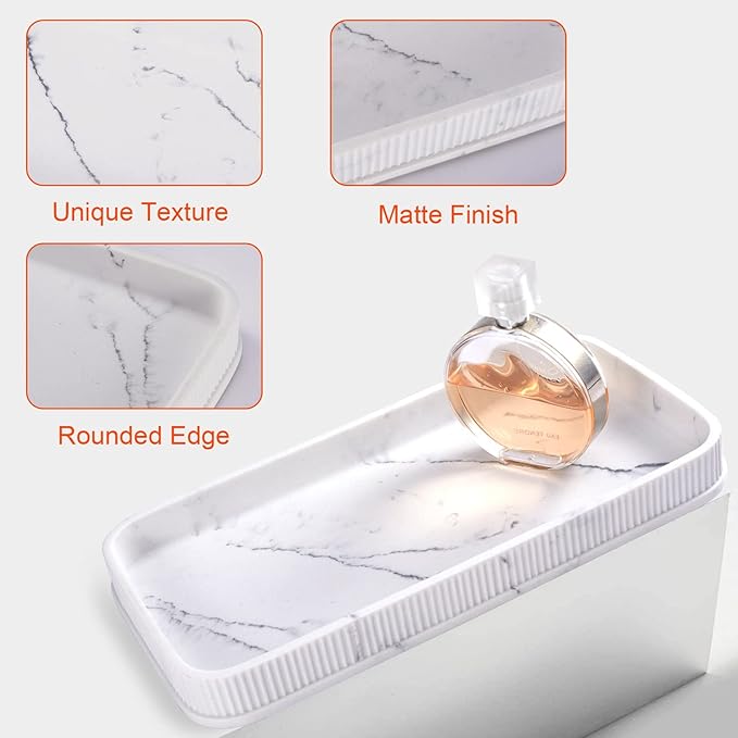 Bathroom Counter Tray Matte Vanity Tray Decor Perfume Trays Dresser Holder for Bathroom Countertop Jewelry Candle Soap Plant Towel Cosmetic Organizer Rectangle Large Serving Tray