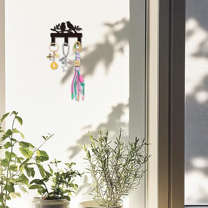 Birds Branch Metal Key Holder for Wall Mini Key Hook Organizer Rack Key Hangers Wall Decorative with 3 Hooks for Entryway Front Door Hallway Kitchen Office Bag Clothes Key Hanging