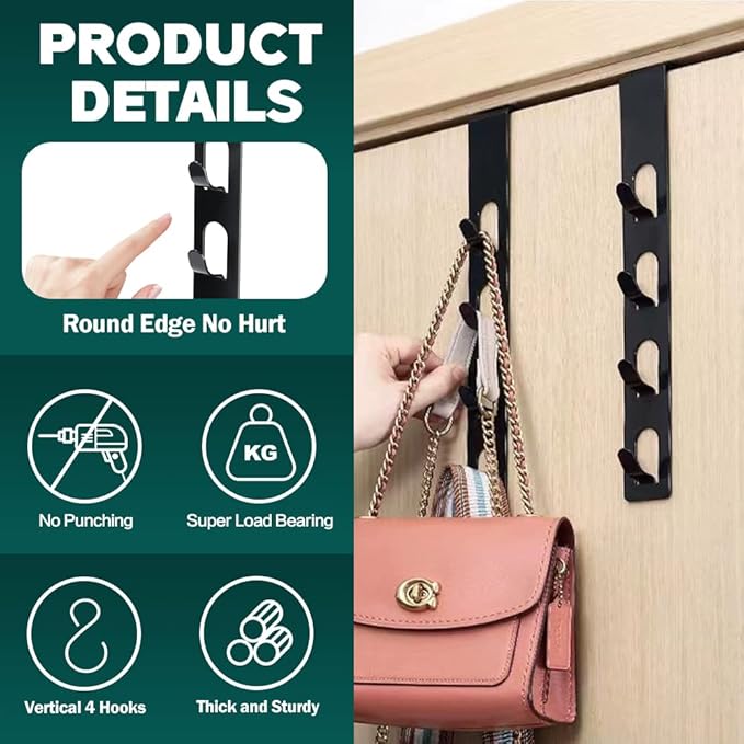 2 Pack White Coat Hooks, 4 Layers Metal Hats Hanger, Strong Vertical White Coat Hook, Over Door Rack for Hanging Bags Jams Scarf Keys and More.