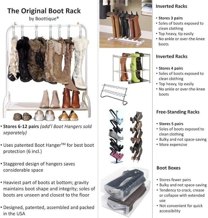 Boottique Boot Organizer: The Boot Rack - Fits in Most Closets- Hangs, Holds, Shapes, & Protects every size and style of Boots (The Boot Rack with 6 Original Silver Hangers)