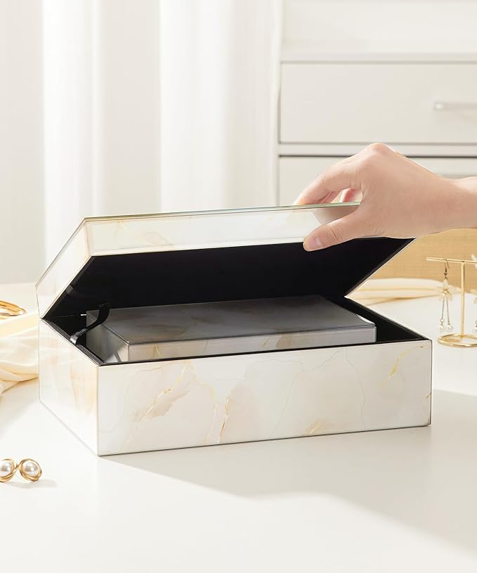 Homde Glass Decorative Storage Box: Set of 2 Boxes for Home Decor - Large Organizer with Lids for Decorations