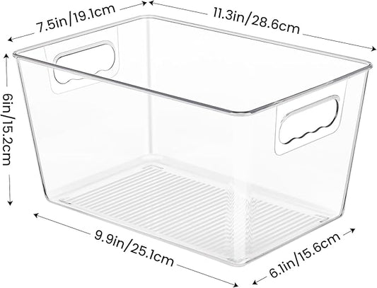 YIHONG 12 Pack Clear Pantry Organizer Bins, Plastic Containers with Handle for Kitchen,Freezer,Cabinet,Closet,Bathroom Under Sink Storage