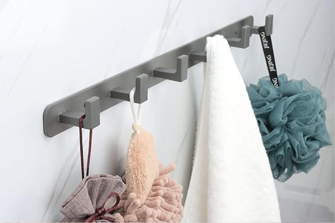Coat Rack, Heavy Duty Stainless Steel 6 Tri Coat Hook Hanger, Wall Mounted Storage Wall Hooks, Rustic Clothes Hook/Key Hook Rail for Bathroom Kitchen Entryway(6 Hook Grey)