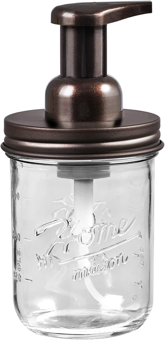 SheeChung Mason Jar Foaming Soap Dispenser, Glass Foaming Hand Soap Dispensers, Stainless Steel Lid, Refillable Foam Soap Dispenser for Bathroom Kitchen, Farmhouse Bathroom Decor (1 Pack, Bronze)