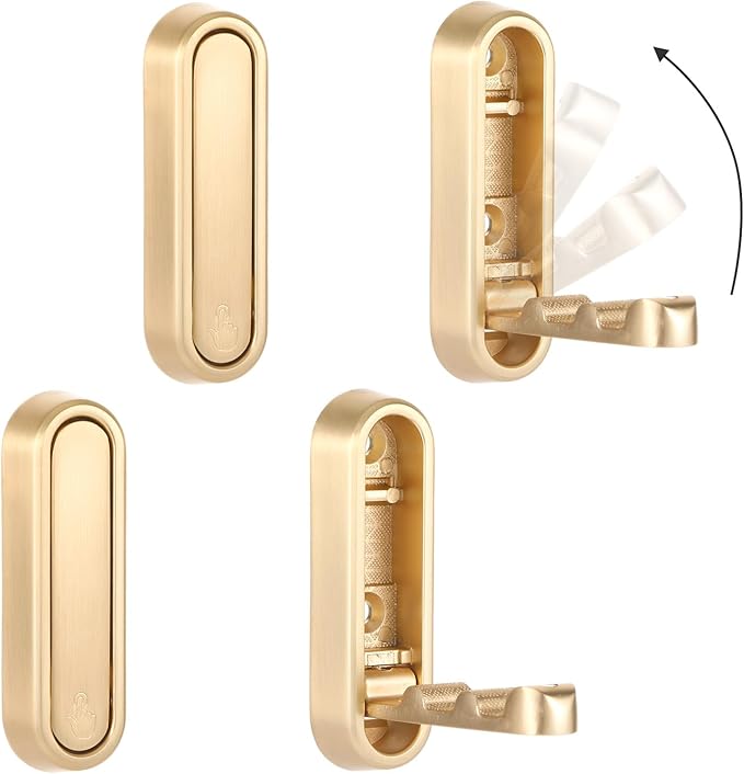 4PCS Invisible Folding Wall Hooks, Coat Rack Wall Mount, Foldable Clothes Hooks Can be Installed in Closets, Bedrooms, Bathrooms, Living Rooms, for Hanging Towels, Hats, Backpacks(Gold)