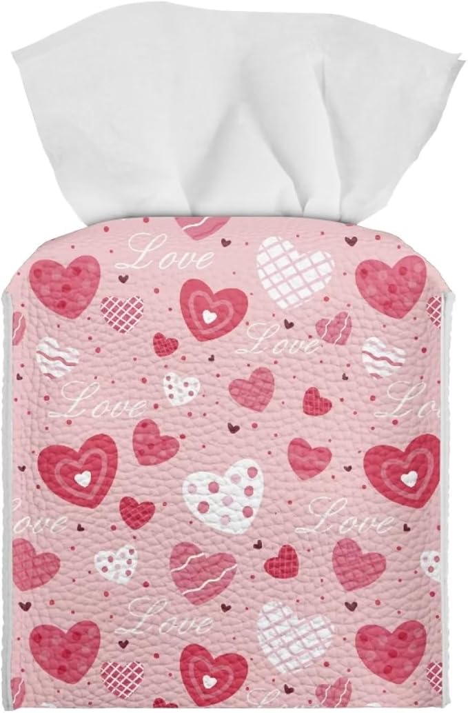 Love Heart Toilet Paper Holder Stain Resistant Portable Pu Leather Tissue Box Cover Durable Tissue Case Facial Paper Organizer Happy Valentines Gift