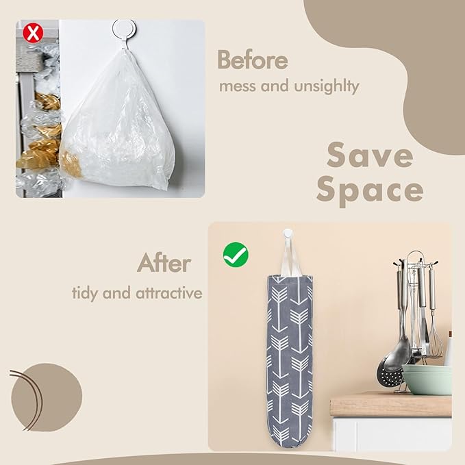 TOGETRUE Plastic Bag Holder, Washable Grocery Bag Holder Organizer, Large Wall Mount Trash Storage Dispenser for Home, Kitchen, Travelling (Grey)