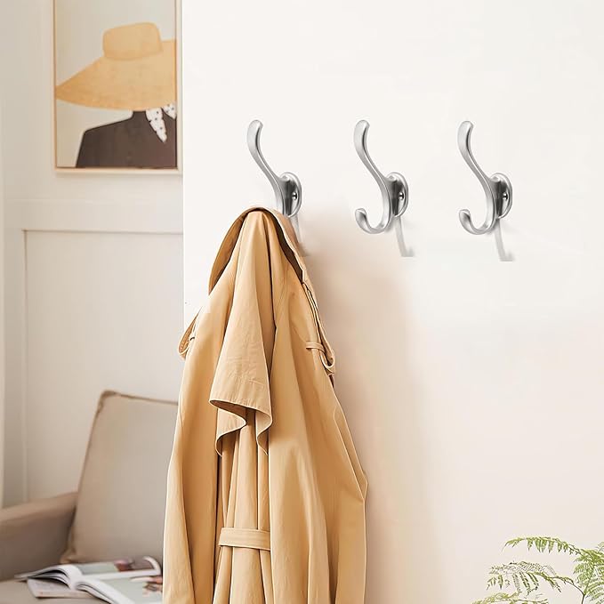 khtumeware Satin Nickel Coat Hooks 8 Pack Hardware Towel Hooks for Hanging Coats Silver Robe Hooks Wall Mounted for Key Towel Bags Cup Hat